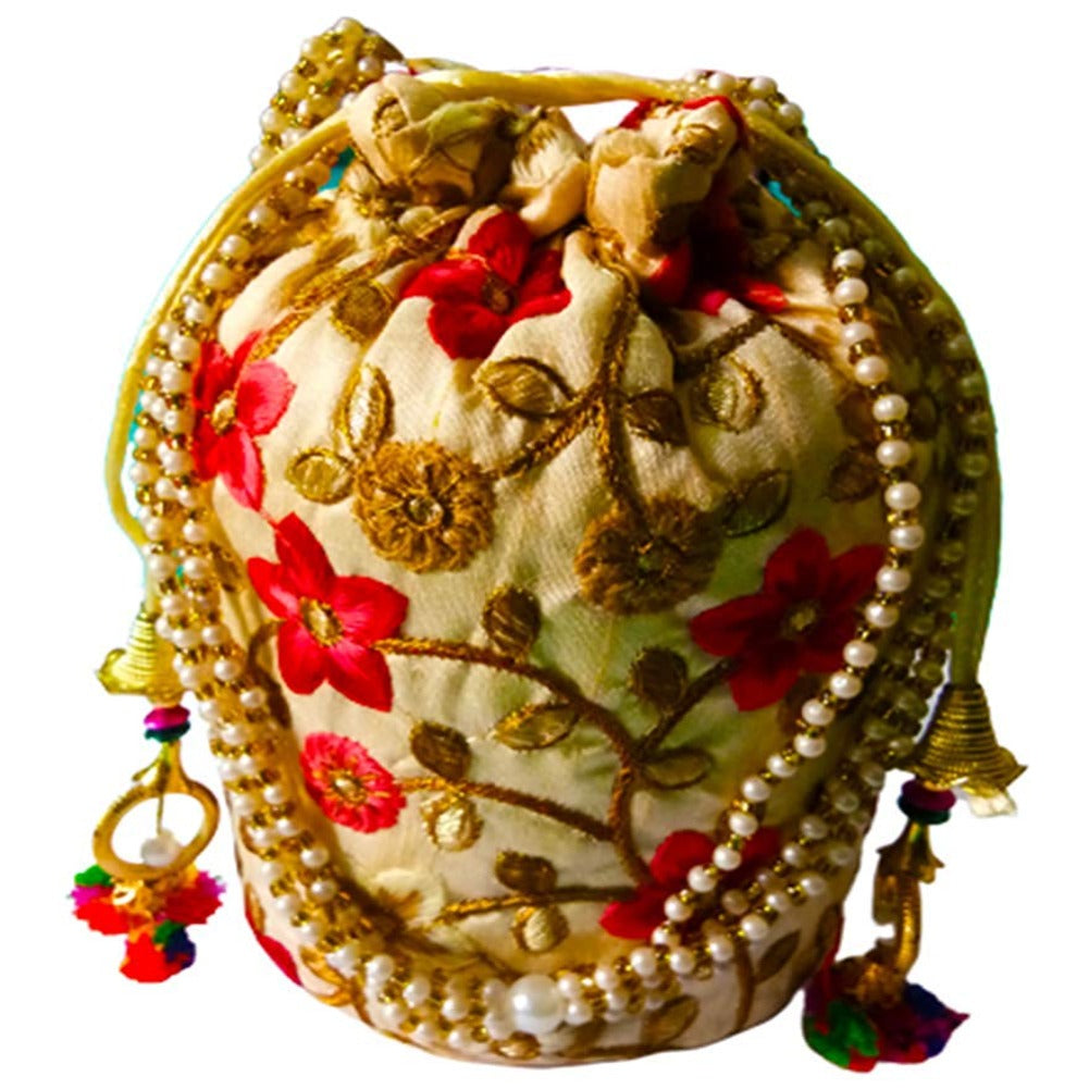 DMS Retail Multicolor Embroidered Ethnic Rajasthani Silk Potli Bag For Women dmsretail