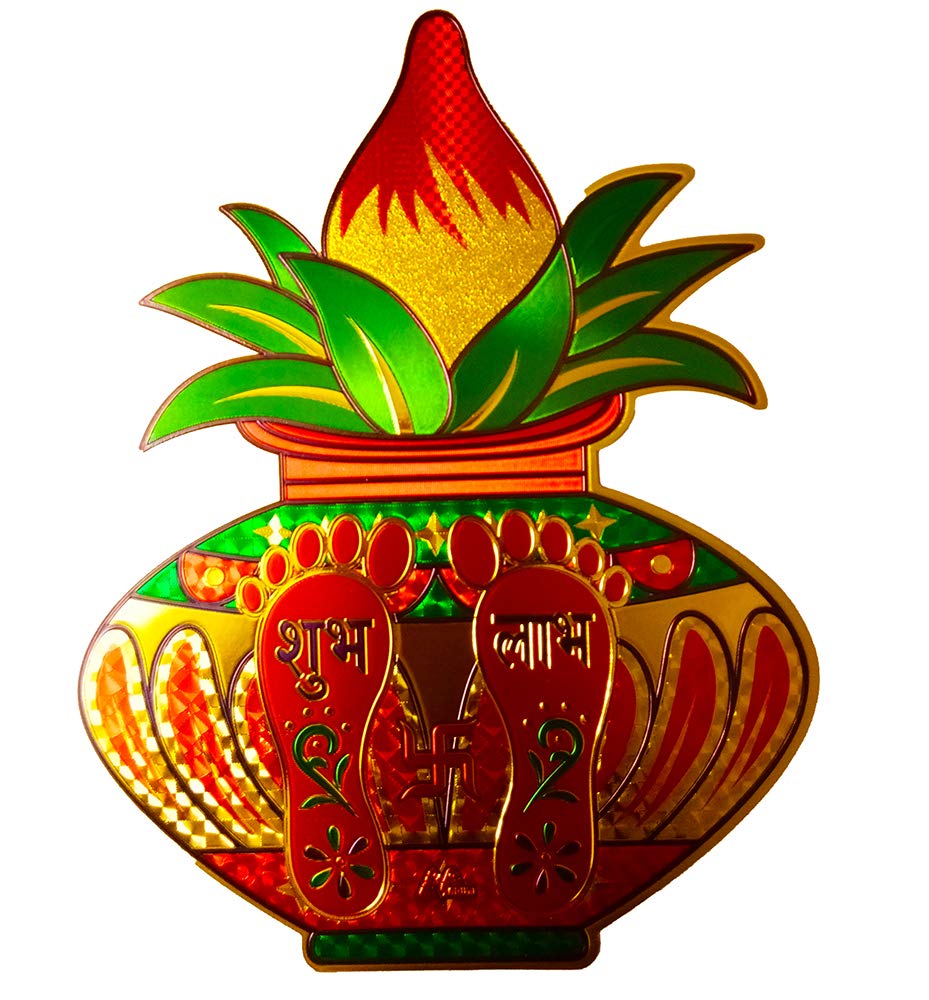 DMS Retail Multicolor Kalash Shubh Labh Laxmi Feet Swastik Rangoli