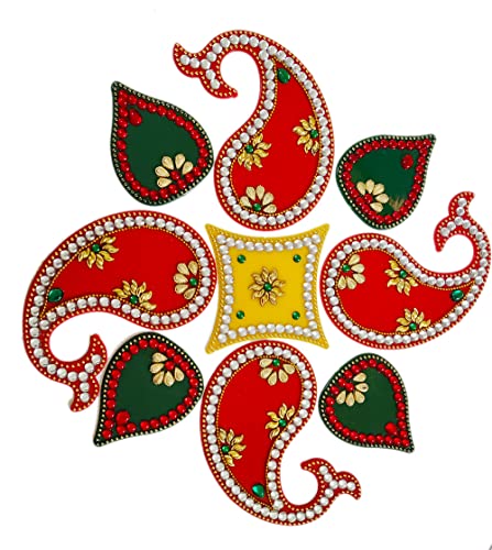 DMS Retail Multicolor Kundan Studded Handcrafted Decorative Rangoli Set for Floor Decoration Table Decorations- Diwali Decoration Items for Home Reusable Rangoli- 9 PCS dmsretail