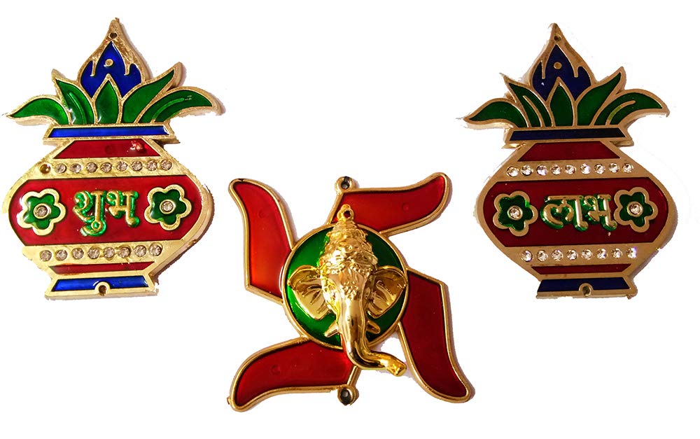 DMS Retail Multicolor Metal Ganesh Kalash Shubh Labh Swastik Sticker f ...