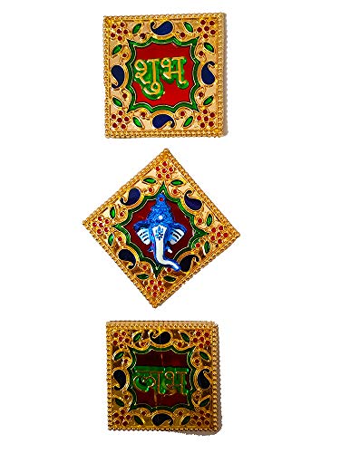 DMS Retail Multicolor Metal Shubh Labh Ganesh Sticker for Wall Decoration Shubh Labh for Door Decoration Diwali Decoration dmsretail