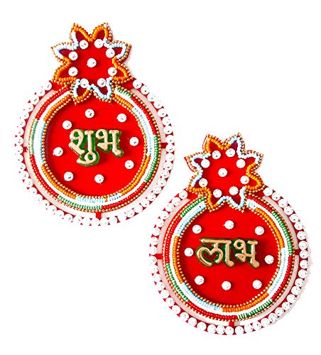 DMS Retail Multicolor Pearl Studded Flower Shubh Labh Sticker for