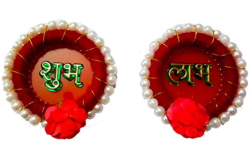 DMS Retail Multicolor Pearl Studded Shubh Labh Ganesh Sticker for