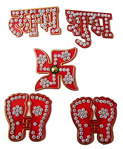 DMS Retail Multicolor Shubh Labh Laxmi Feet Swastik Sticker for Door