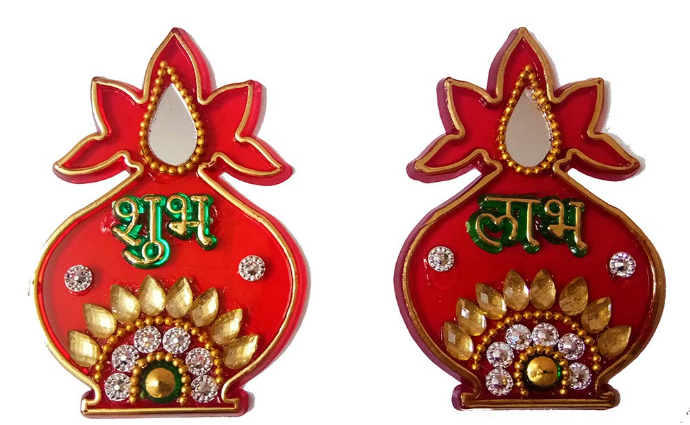 DMS Retail Multicolor Shubh Labh in Kalash Sticker for Wall