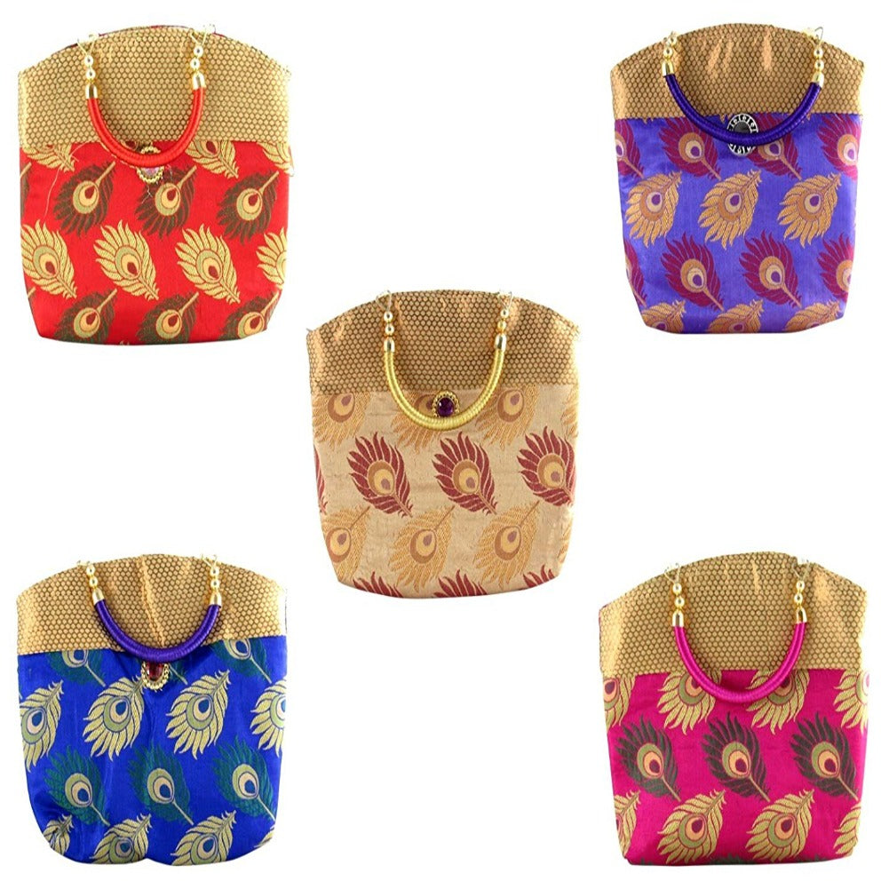 DMS Retail Pack Of 5 Different Color Brocade Handbag dmsretail