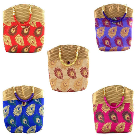 DMS Retail Pack Of 5 Different Color Brocade Handbag dmsretail