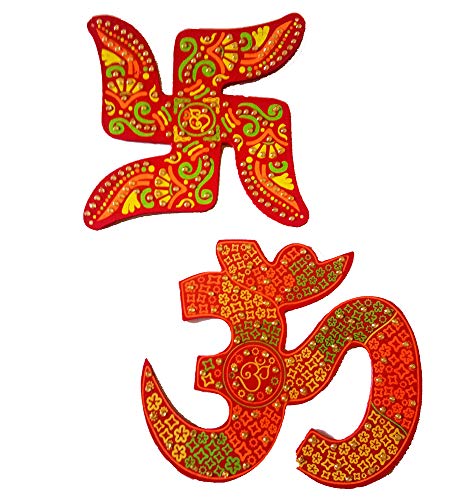 DMS Retail Printed Om Swastik Wooden Idol for Home for Wall Decorations Door Decorations Diwali Items for Home dmsretail