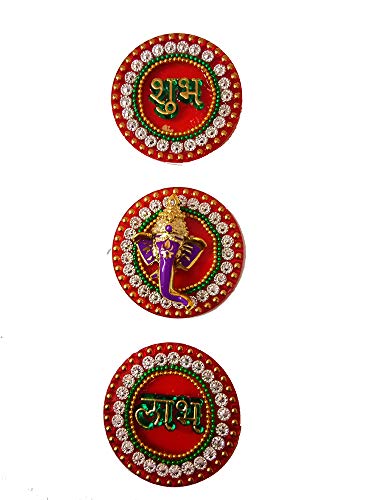 DMS Retail Red Acrylic Shubh Labh Ganesh Sticker for Wall Decoration