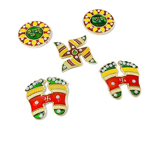 DMS Retail Round Shubh Labh Swastik Laxmicharan Set for Home Decoration|Diwali Decoration Item|Wall Decoration dmsretail