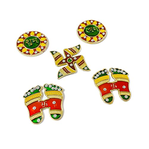 DMS Retail Round Shubh Labh Swastik Laxmicharan Set for Home Decoration|Diwali Decoration Item|Wall Decoration dmsretail