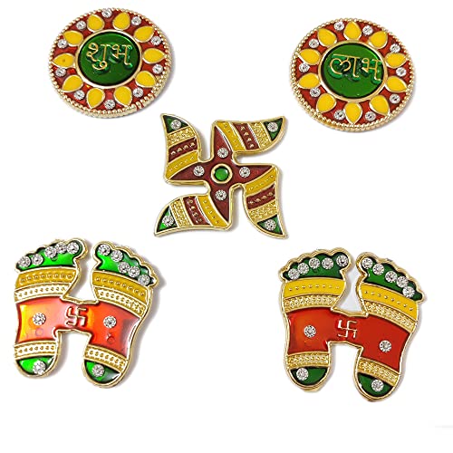 DMS Retail Round Shubh Labh Swastik Laxmicharan Set for Home Decoration|Diwali Decoration Item|Wall Decoration dmsretail