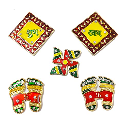 DMS Retail Shubh Labh Swastik Laxmicharan Set for Home Decoration|Diwali Decoration Item|Wall Decoration dmsretail