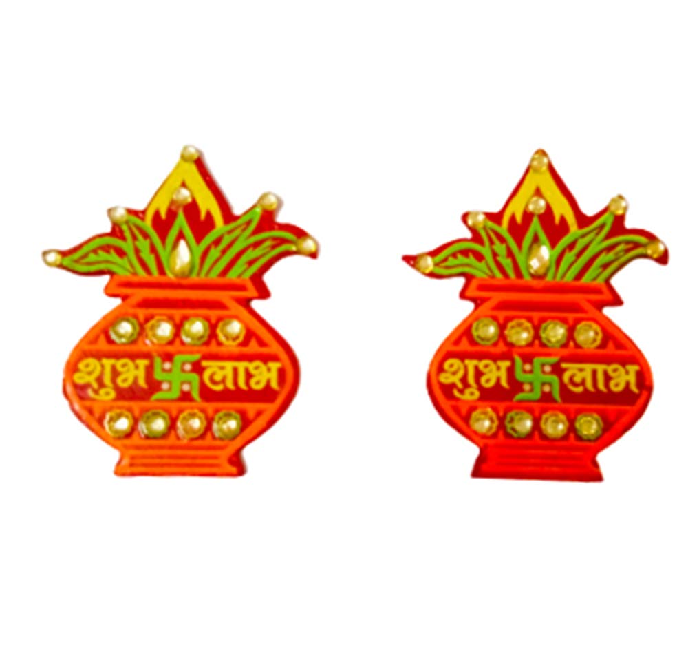DMS Retail Wooden Bandhani Printed Kalash Laxmi Feet and Swastik Stick ...