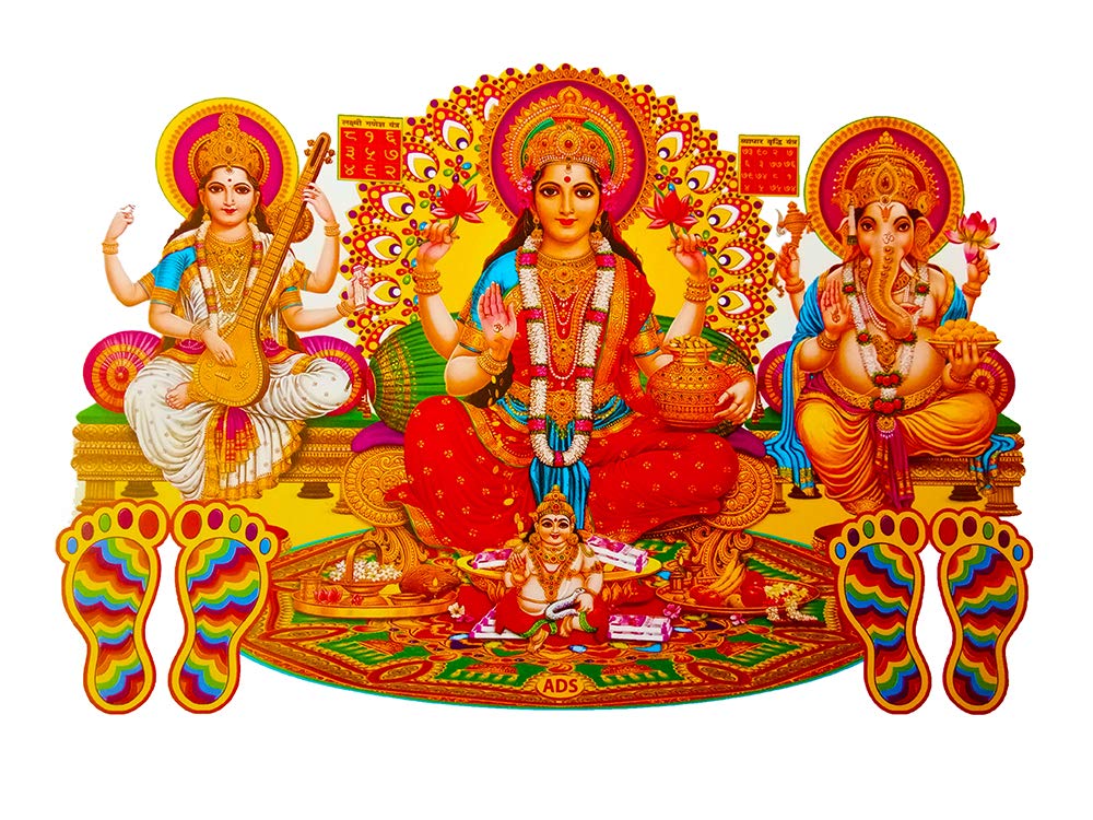 DMS Retail shubh Labh Saraswati Laxmi Ganeshji Stickers for Door Decoration Stickers for Diwali PVC Vinyl Wall Sticker Diwali Decoration Items (Pack of 2 Stickers) dmsretail