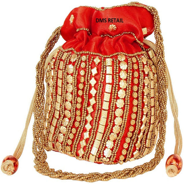 Designer Beads Studded Handcrafted Silk Potli Bag Combo Of 2 Bags dmsretail