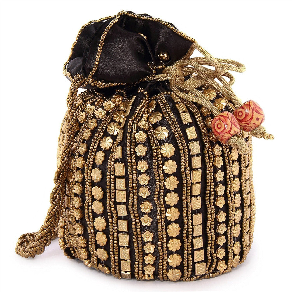 Designer Beads Studded Handcrafted Silk Potli Bag Combo Of 2 Bags dmsretail