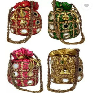 Designer Beads Studded Handcrafted Silk Potli Bag Combo Of 4 Bags dmsretail