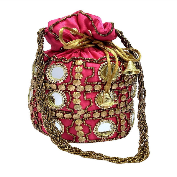 Designer Beads Studded Handcrafted Silk Potli Bag Combo Of 4 Bags dmsretail