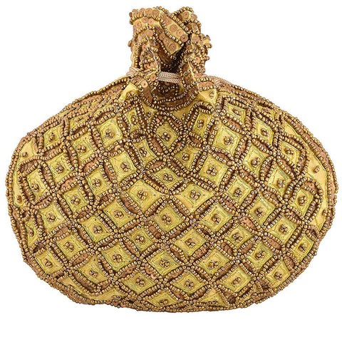 Designer Handcrafted Beads Studded Batwa Potli Bag For Women Golden dmsretail