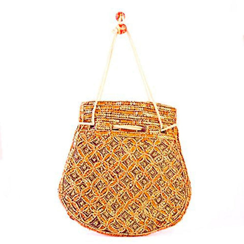 Designer Handcrafted Beads Studded Batwa Potli Bag For Women Peach dmsretail