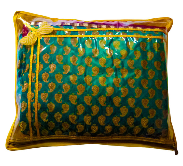 Designer Transparent Golden Quilted Saree Cover Set Storage Bag Saree Cover Bags with Zip dmsretail