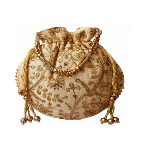 Dms Retail Golden Embroidered Silk Potli Bag Batwa Bag dmsretail