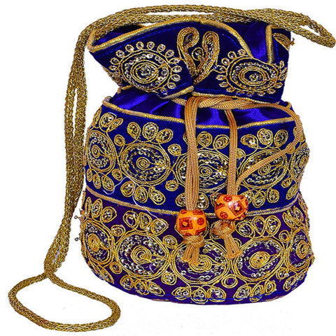 Embroidered Jardoshi Polti Bag Blue dmsretail