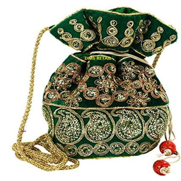 Embroidered Jardoshi Polti Bag Green dmsretail