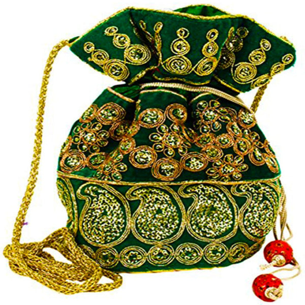 Embroidered Jardoshi Polti Bag Green dmsretail