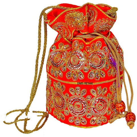 Embroidered Jardoshi Polti Bag Orange dmsretail