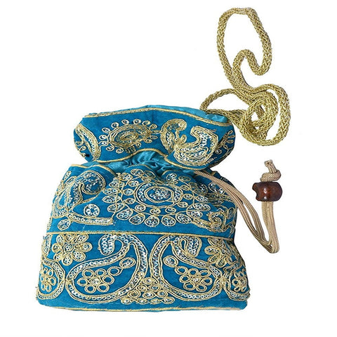 Embroidered Jardoshi Polti Bag Sky Blue dmsretail