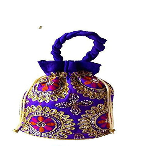 Ethnic Brocade And Silk Jardosh Embroidered Potli bag For Women And Girls Purple dmsretail