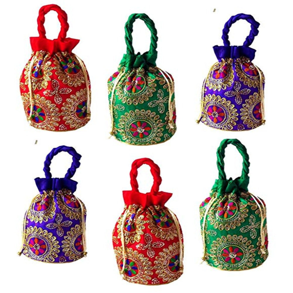 Ethnic Brocade And Silk Jardosh Embroidered Potli bag For Women And Girls dmsretail