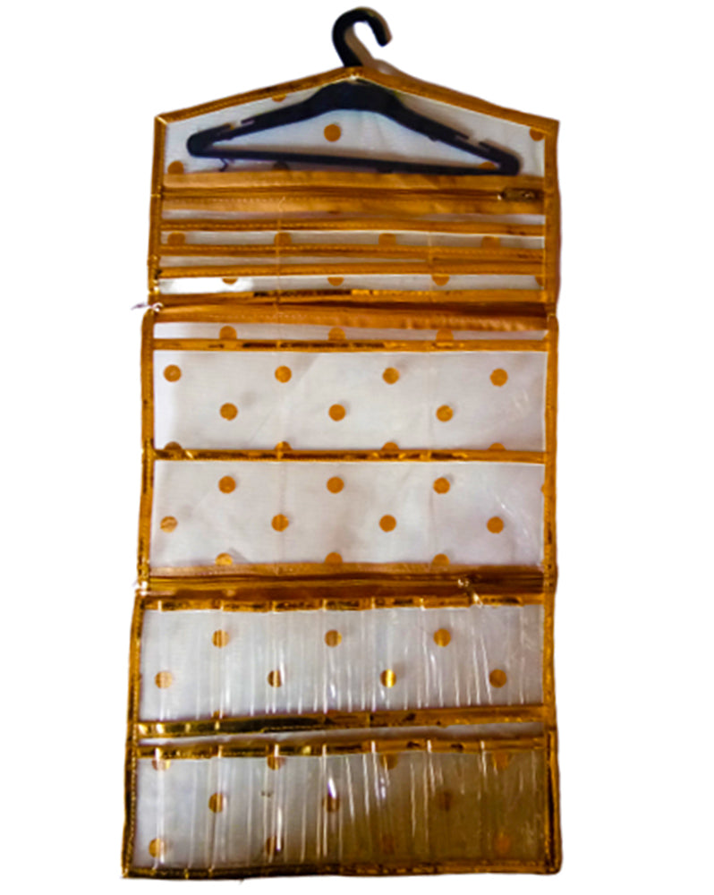 Golden Polka Dot Transparent Hanging Makeup/Jewellery Organizer With