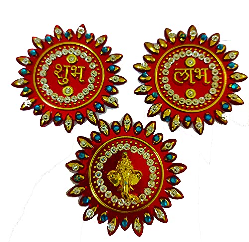 Kundan Studded Multicolor Ganesh Shubh Labh Sticker for Door Entrance