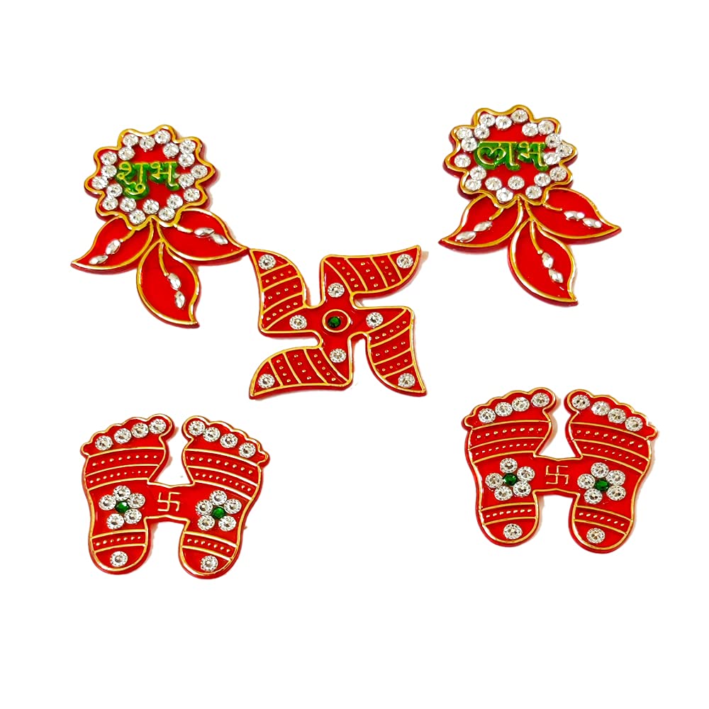 Multicolor Acrylic Shubh Labh Laxmi Paduka Swastik Sticker for Door