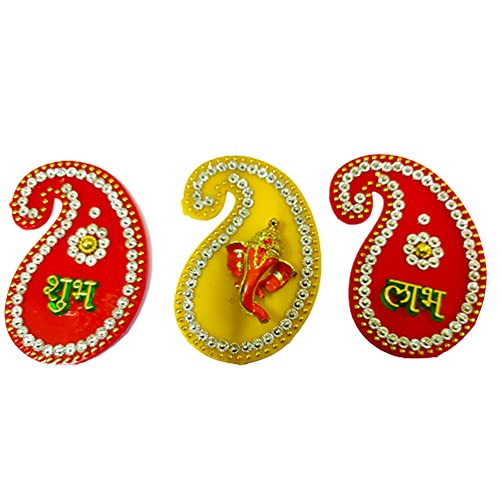 Multicolor Handcrafted Kundan Studded Keri Shubh Labh Sticker for Diwali Decoration| Stickers for Door Decoration dmsretail