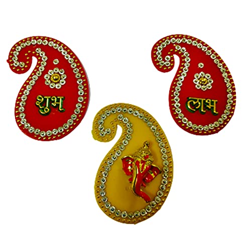 Multicolor Handcrafted Kundan Studded Keri Shubh Labh Sticker for Diwali Decoration| Stickers for Door Decoration dmsretail
