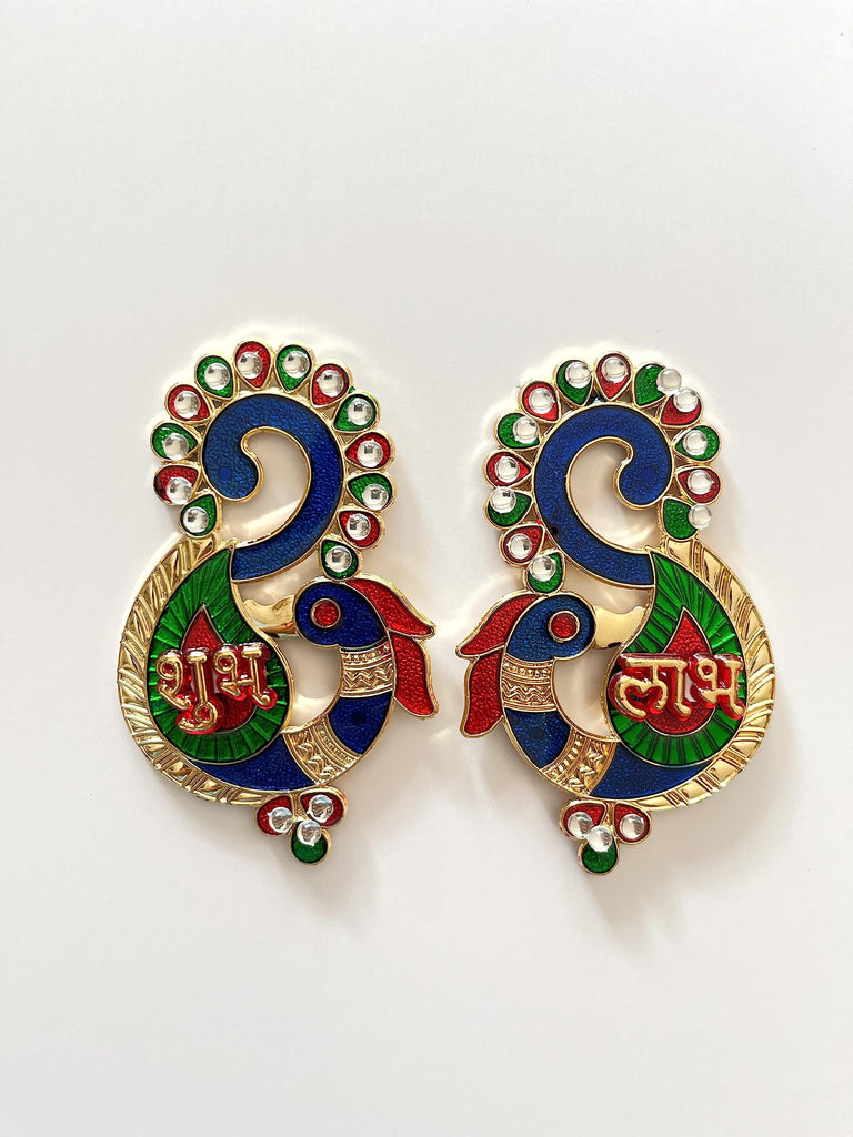 Peacock Theme Shubh Labh Acrylic Door Sticker Decoration for Diwali/Ganesh Chathurthi dmsretail