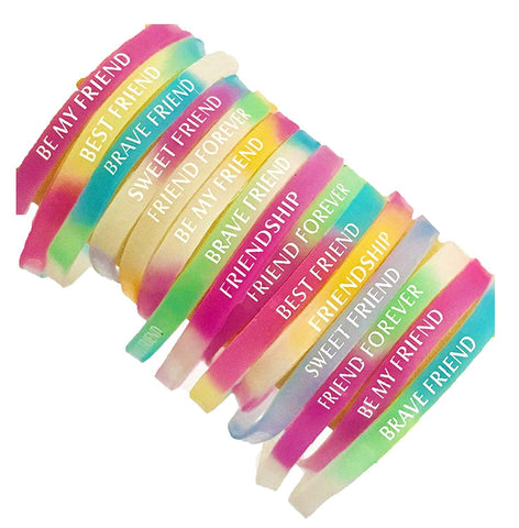 Printed Multicolor Rubber Friendship Band for Girls and Boys Friendship Belt for Friends Friendship Bracelets Free Size (Pack Of 25 Band) dmsretail