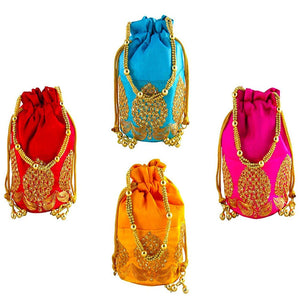 Rajasthani Potli Bag For Wedding Satchel Bag For Women And Girls Combo Of 4 Potli Bag Red Blue Pink Yellow dmsretail