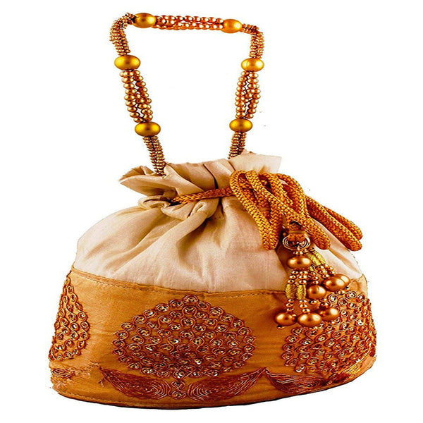 Rajasthani Potli Bag For Wedding Satchel Bag For Women And Girls Golden dmsretail
