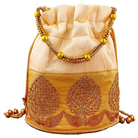 Rajasthani Potli Bag For Wedding Satchel Bag For Women And Girls Golden dmsretail