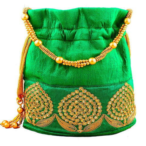 Rajasthani Potli Bag For Wedding Satchel Bag For Women And Girls Green dmsretail