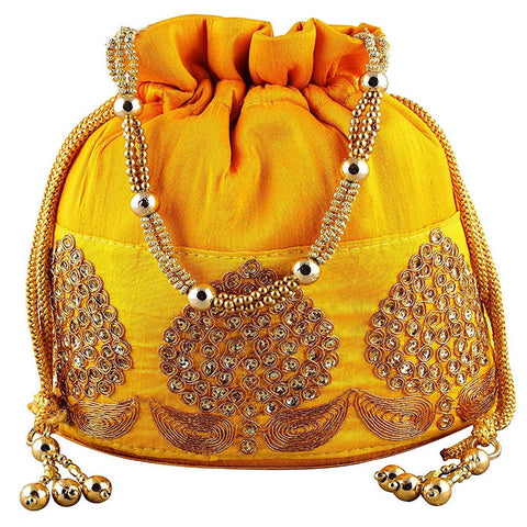 Rajasthani Potli Bag For Wedding Satchel Bag For Women And Girls Yellow dmsretail