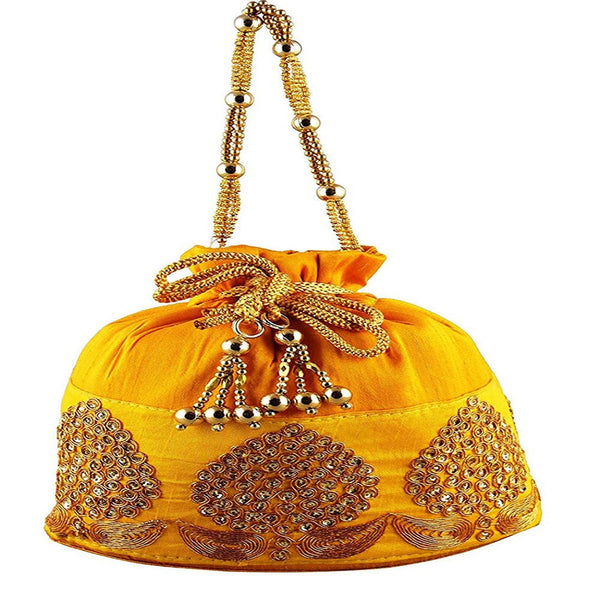 Rajasthani Potli Bag For Wedding Satchel Bag For Women And Girls Yellow dmsretail