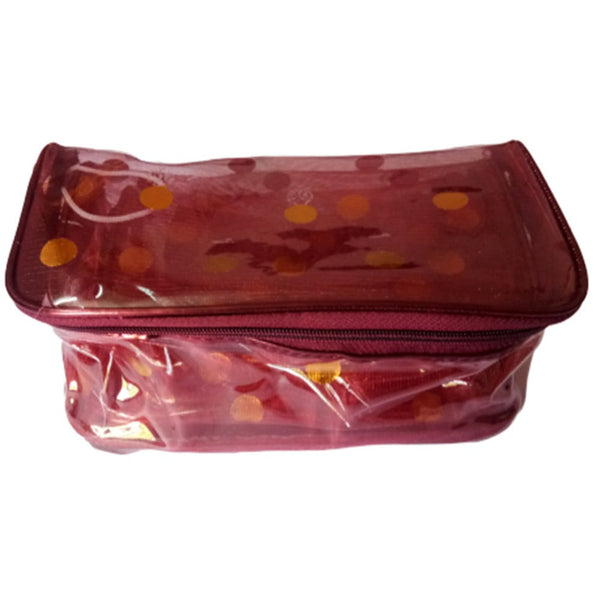 Transparent Jewellery Pouch Multipurpose Makeup Cosmetics Bag Travelling Pouch - Printed Organizer Set Of 4 Pouch - Maroon dmsretail