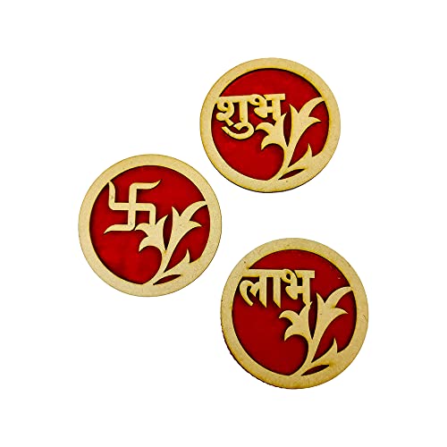 Wooden Designer Shubh Labh Sticker for Door Decoration Swastik Stickers for Floor Decoration - Complete Package for Diwali Decoration dmsretail
